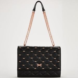 Ted Baker Black & Rose Gold Bow Quilted Purse